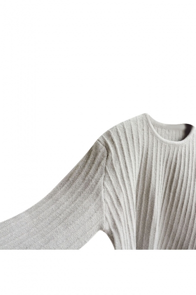 Round Neck Long Sleeve Plain Button Detail Cropped Sweater