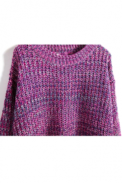 Round Neck Plain Long Sleeve Chunky Knit Sweater