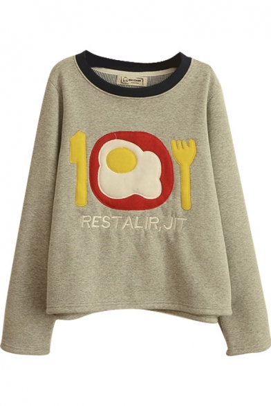 Fired Egg Patchwork Round Neck Letter Embroidery Sweatshirt