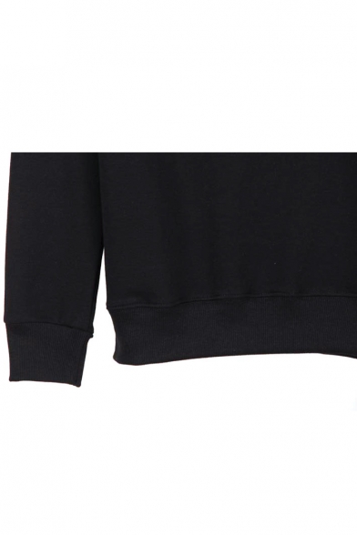 Letter Print Black Pullover Long Sleeve Sweatshirt