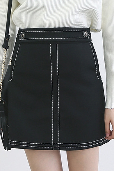 Plain Double Pockets Mini Tweed Belt Detail Skirt