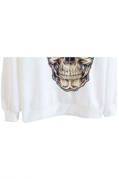 Raglan Sleeve Skull Print Round Neck Pullover Sweatshirt