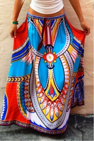 Tribal Print A-line Maxi High Waist Skirt