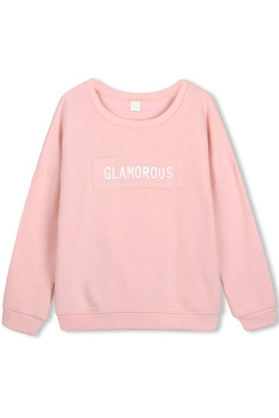 Round Neck Long Sleeve Letter Print Pullover Sweatshirt - Beautifulhalo.com