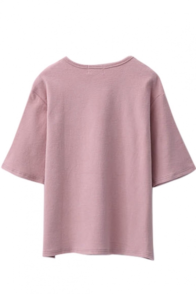 Short Sleeve Letter Print Round Neck Pullover Loose Tee - Beautifulhalo.com