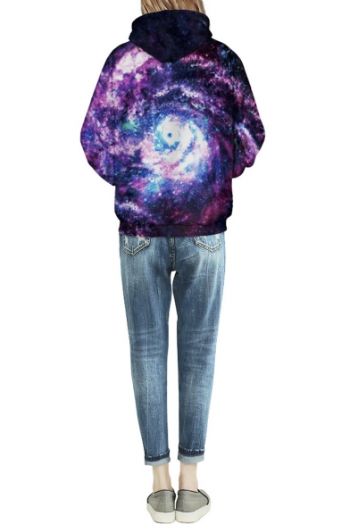 Purple Swirl Galaxy Print Hooded Pullover Sweatshirt