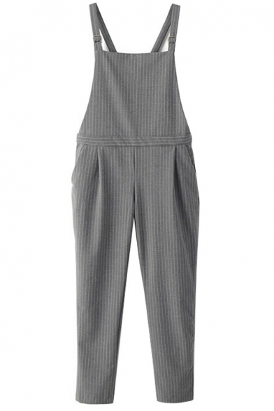 Vertical Stripes High Waist Loose Harem Cropped Overall Jumpsuit