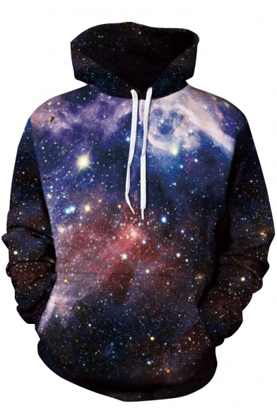 Hooded Black Galaxy Print Pockets Pullover Sweatshirt - Beautifulhalo.com