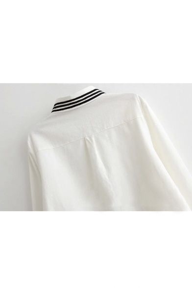 Anchors Embroidery Stripe Trims Single Pocket White Shirt
