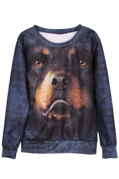 Hunter Dog Print Long Sleeve Pullover Round Neck Sweatshirt