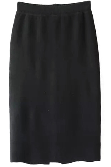Plain Elastic Waist Split Back Tube Knit Midi Skirt