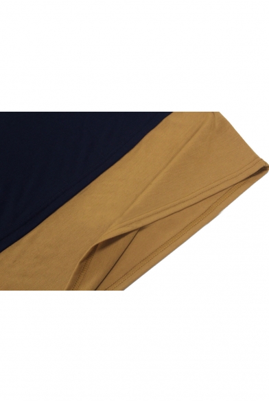 Patchwork Color Block Long Sleeve Round Neck A-Line Midi Dress