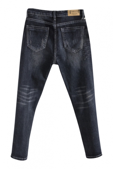 Zipper Fly Black Washed Old Ripped Loose Tapered Harem Jeans