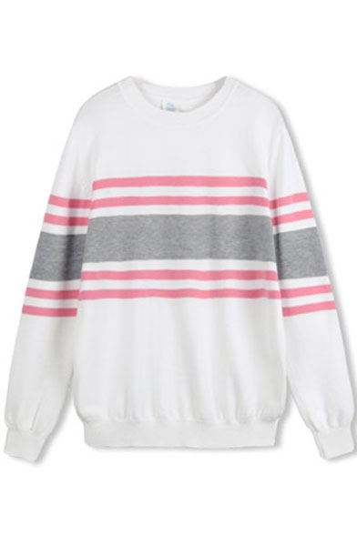 Stripe Trims Color Block Long Sleeve Loose Sweater