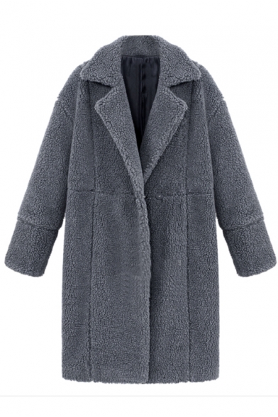 Notched Lapel Plain Double Breasted Long Wool Coat - Beautifulhalo.com