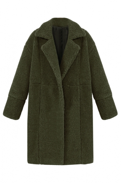 Notched Lapel Plain Double Breasted Long Wool Coat