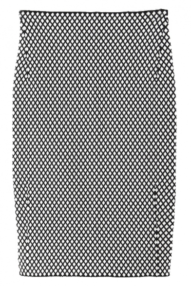 High Waist Geometric Print Split Back Pencil Midi Skirt