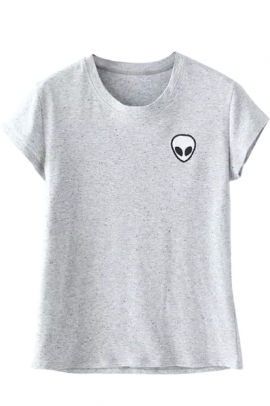 Points Detail Alien Embroidery Short Sleeve Gray Tee