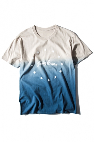 Ombre Star & Letter Print Short Sleeve Loose Tee
