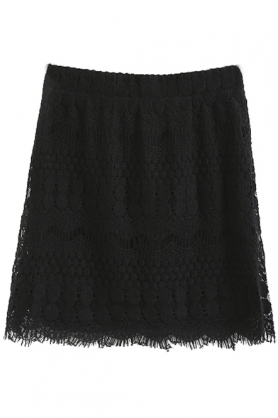 Plain Elastic Waist Lace Tube Mini Skirt
