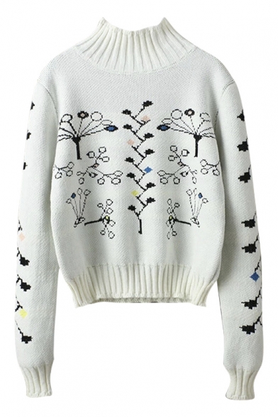 Dandelion Jacquard High Neck Long Sleeve Cropped Sweater