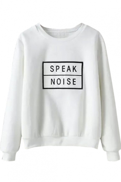 Letter Embroidery Round Neck Long Sleeve Velvet Sweatshirt