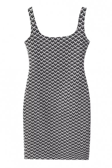 Geometric Jacquard Boaycon Mini Tank Dress