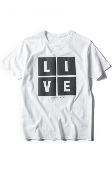 Square Letter Print Short Sleeve Round Neck Tee