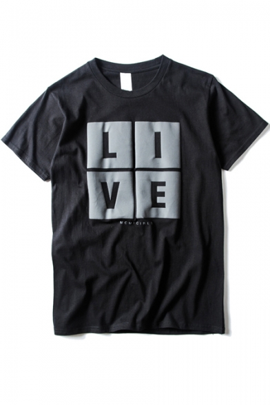 Square Letter Print Short Sleeve Round Neck Tee