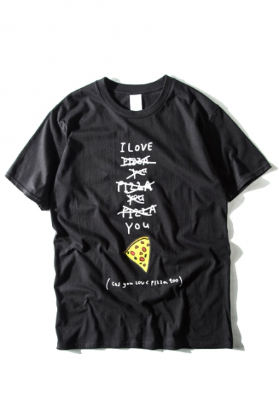 Funny Letter & Pizza Print Short Sleeve Loose Tee