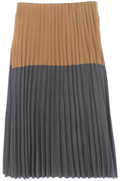Zipper Side Color Block Pleated Maxi Skirt