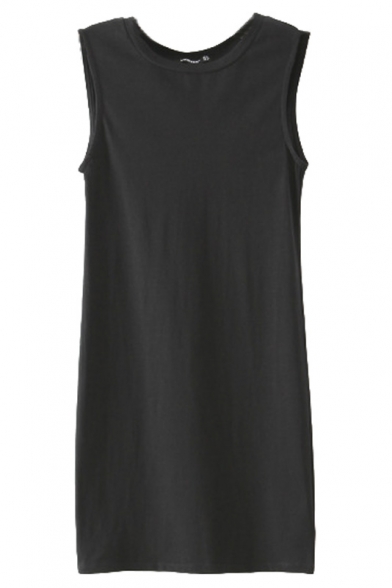 Plain Crisscross Back Sleeveless Bodycon Mini Black Dress