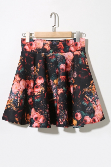 Opulent Bloom Print High Waist Full Skirt