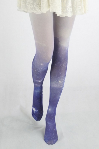 Color Block Ombre Galaxy Print Skinny Pantyhose