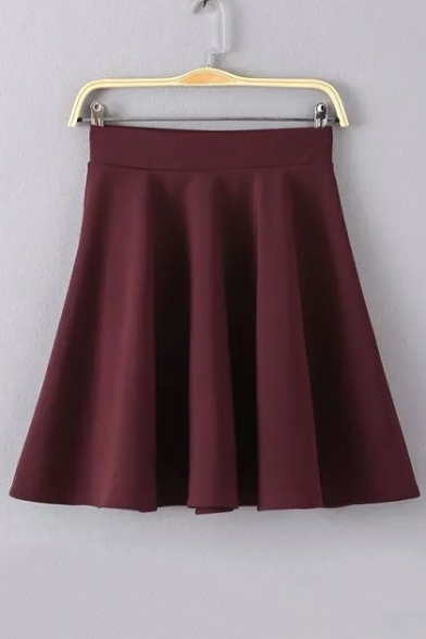 Sweety Plain Mini Elastic Waist Flare Skirt