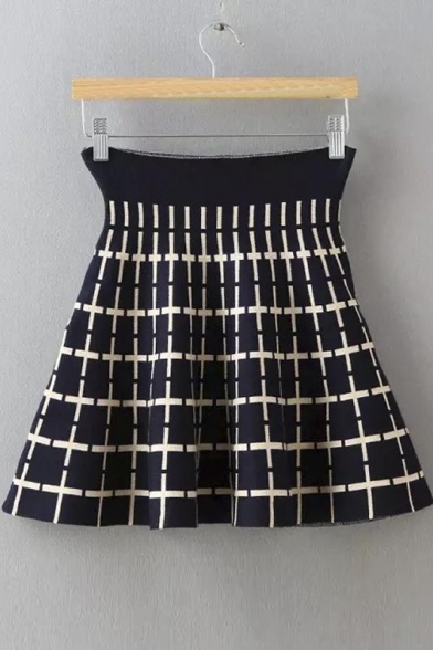 Cross Jacquard High Waist A-Line Stretch Mini Skirt