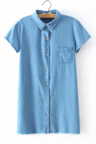 Denim Lapel Pocket Detailed Rough Selvedge Short Sleeves Shirt