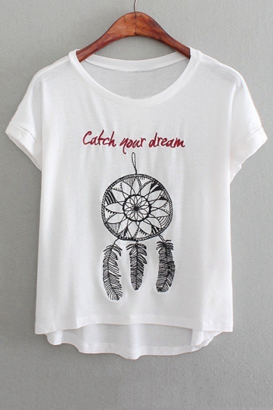 Plain Embroidery Round Neck Graphic Tee