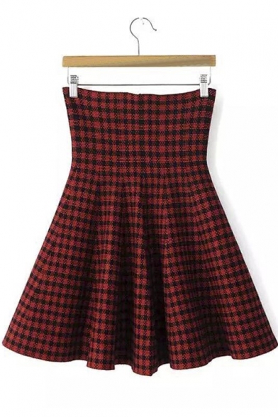 High Waist Stretch A-Line Mini Knit Skater Skirt