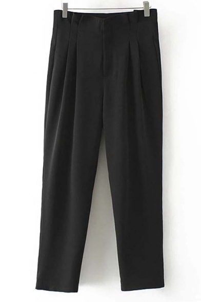 Casual Black Pleated Front Harem Pants