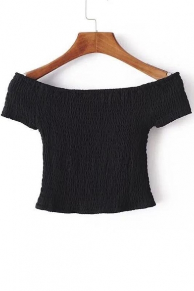 Off The Shoulder Short Sleeve Stretch Tight Cropped Tee
