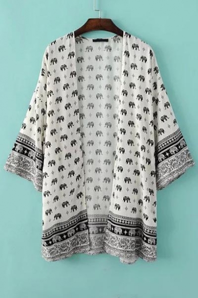 Tribal Scarf-Print Batwing Sleeves Kimono Cape