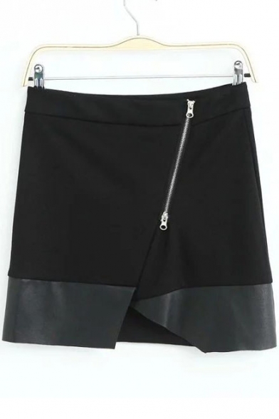 Sexy Mini Sheat Zipper Up Detail Color Block Skirts