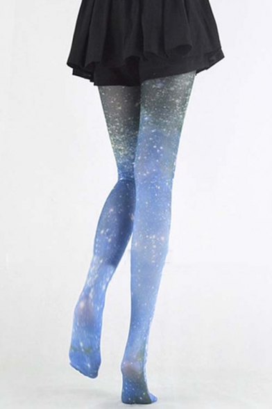 High Waist Galaxy Print Skinny Pantyhose - Beautifulhalo.com