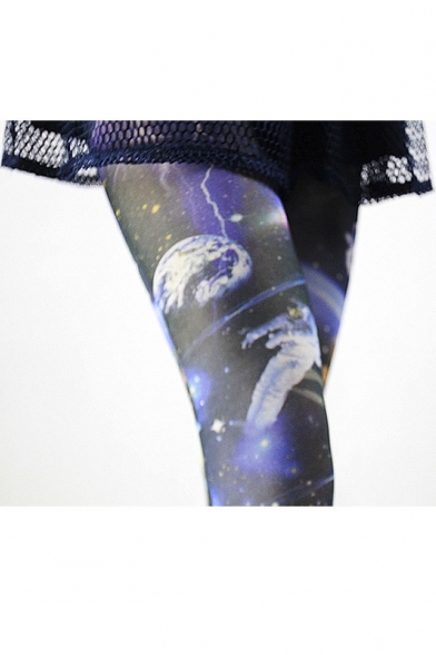 High Waist Outer Space Astronauts Print Pantyhose
