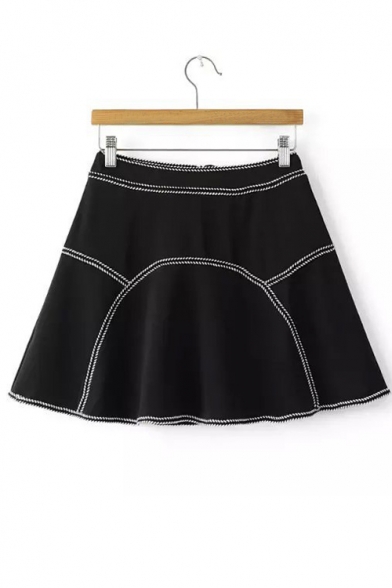 Line Patchwork Zip Back A-Line Mini Skirt