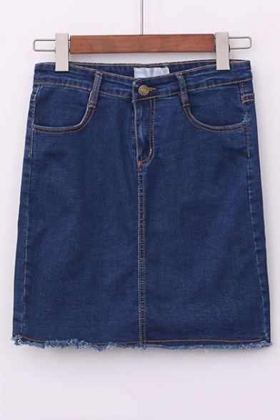 Sheath Mini Pocket High Waist Denim Skirt
