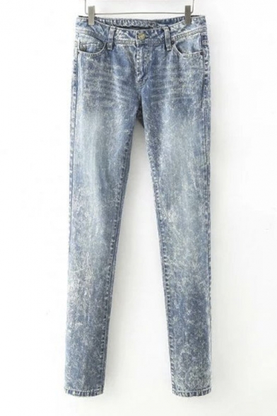 Fashion Snow Washed Five Pockets Jeans