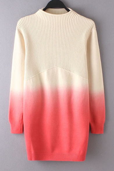 Gradient Detailed High Neck Long Sleeves Sweater
