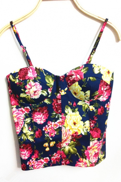 Spring Style New Sexy Vintage Floral Pattern Print Bustier Cropped Tops Women's Camisole Corset Bra Tank Top